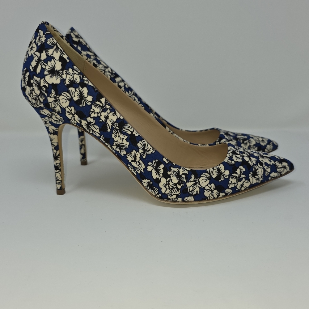 J.Crew Elsie pumps heels –Blue Floral Flower - Size 10 - Made in Italy